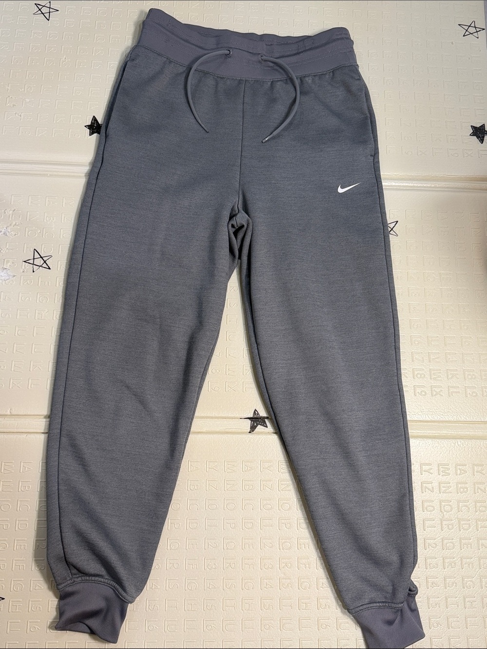 Nike Kids Grey Athletic Joggers with White Swoosh
